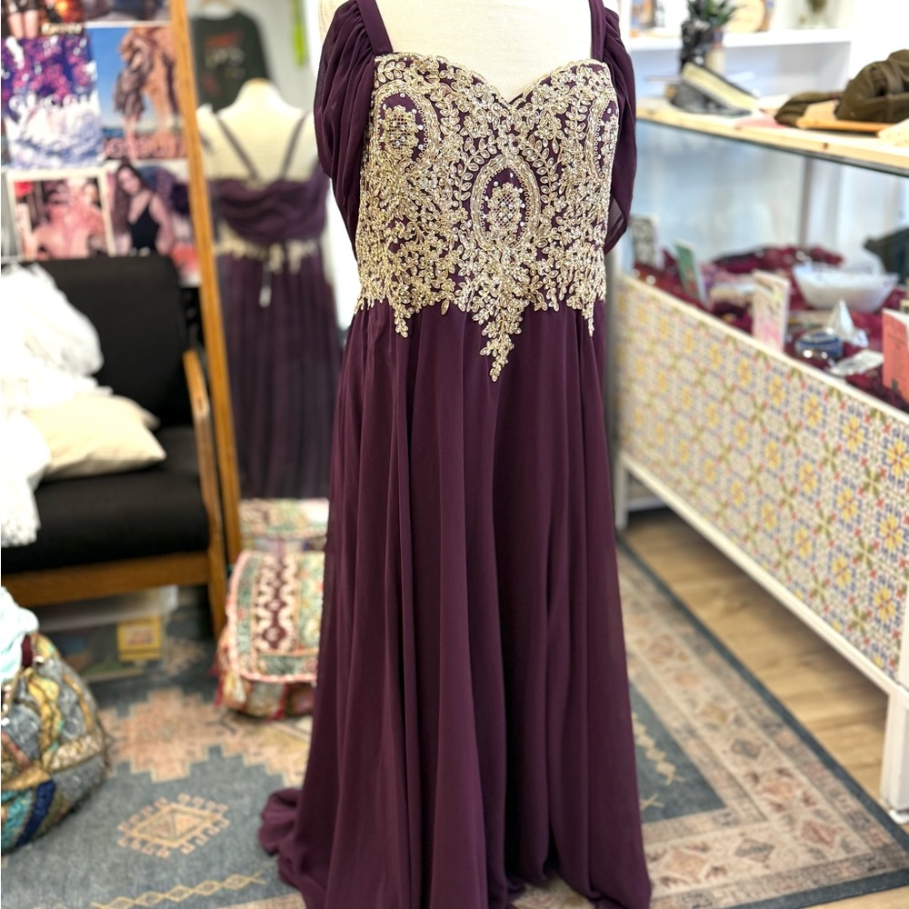Purple Evening dress with embroidery